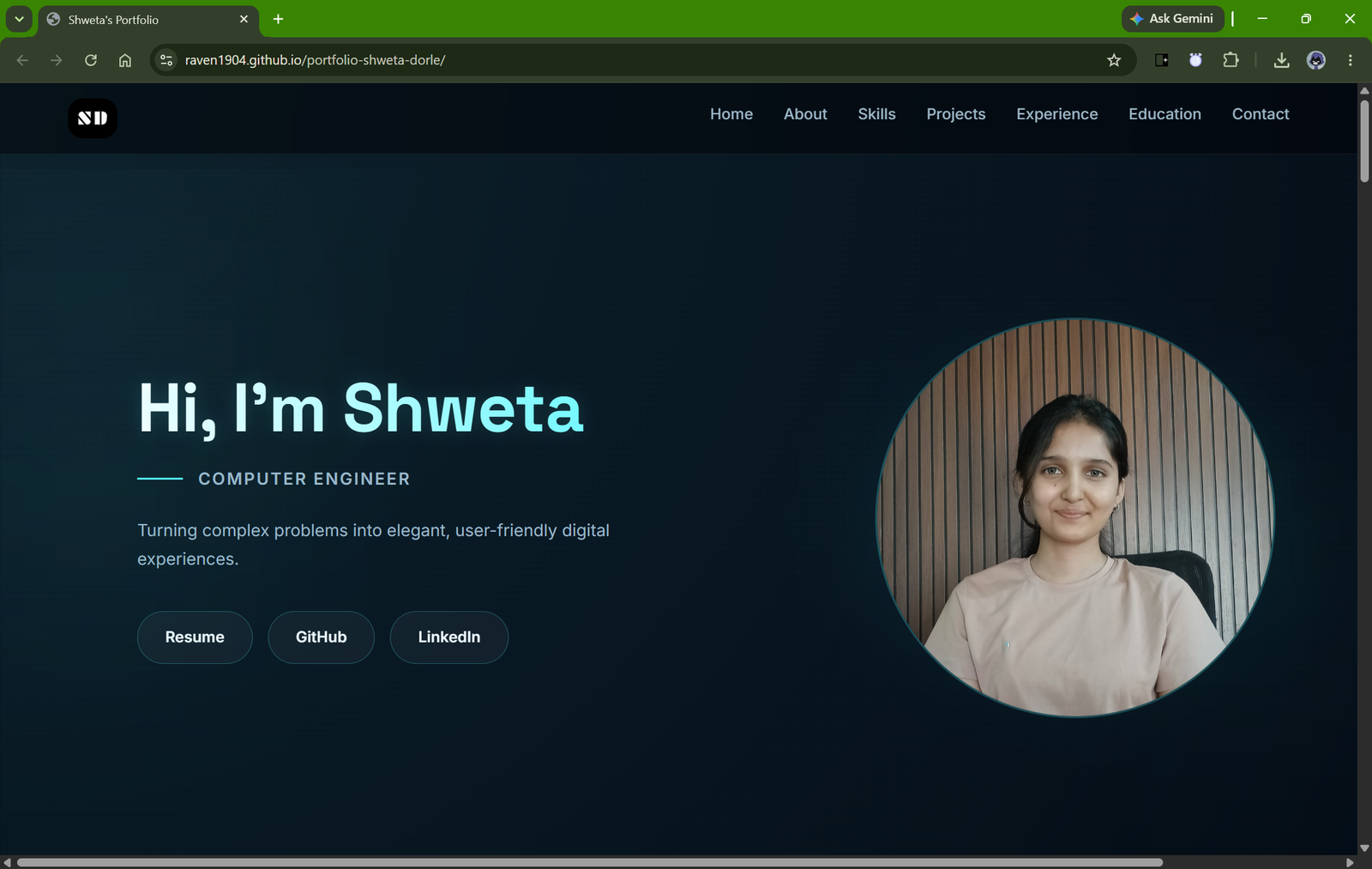 Homepage of my portfolio website