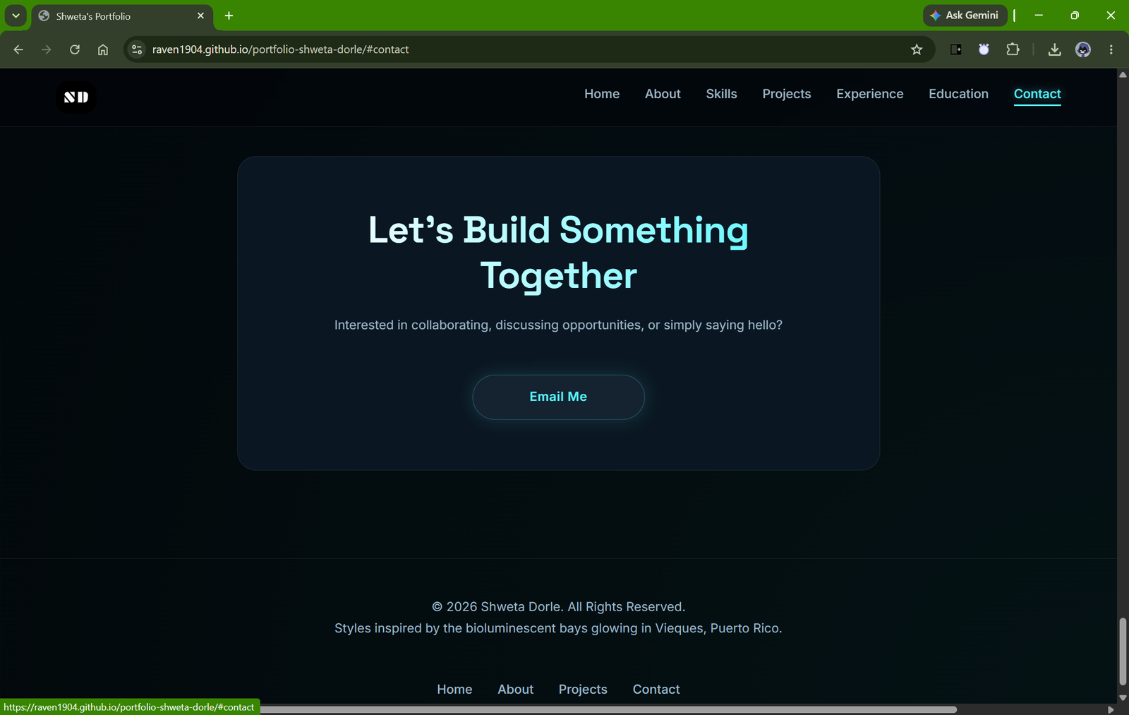 Projects section of portfolio website