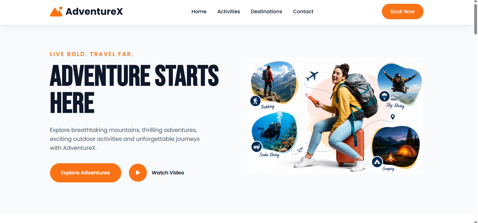 AdventureX responsive HTML CSS adventure travel landing page