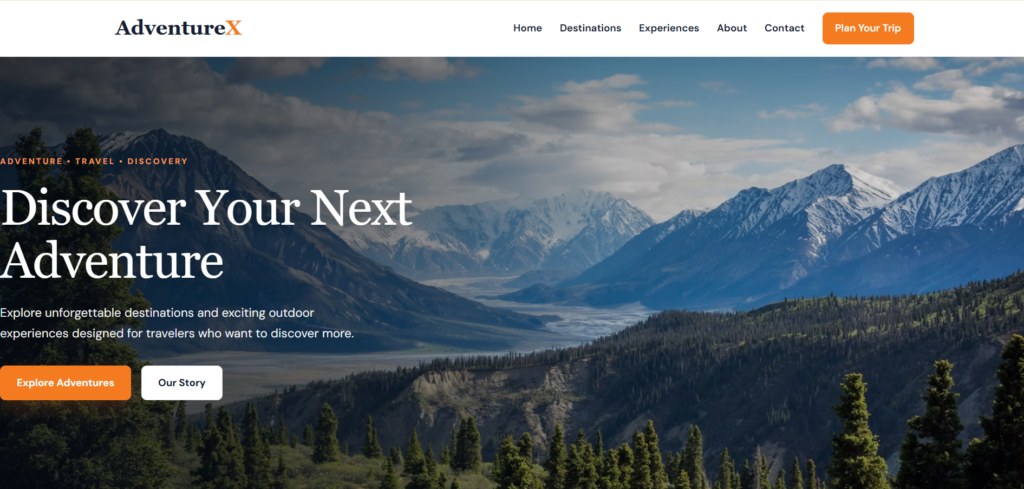 AdventureX responsive travel landing page
