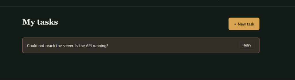    React frontend error banner shown when the backend server is stopped