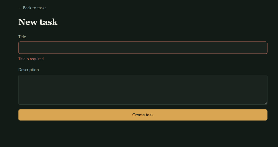 React frontend form showing a title required validation error